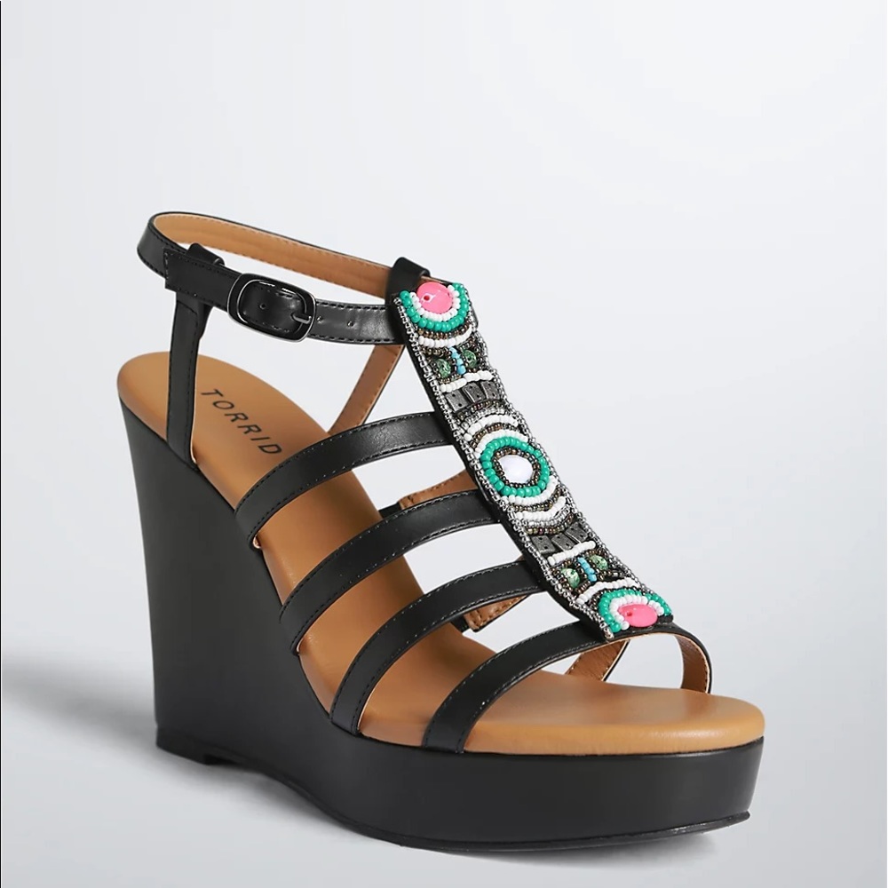 Torrid Beaded T Strap Wedges